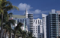 South Beach. Old meets new; Art Deco and modern architecture dominate the skyline at the north end of Ocean Drive.American North America United States of America Beaches Resort Sand Sandy Seaside Sho...