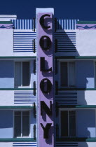 South Beach. Ocean Drive. The Colony Hotel. Detail of Art Deco exteriorAmerican North America United States of America Beaches Resort Sand Sandy Seaside Shore Tourism