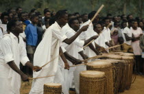 Tutsi drummers playing to crowd.