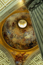 Basilica de San Lorenzo.  Interior with painted ceiling of cupola and Corinthian pillar.European Firenze History Italia Italian Religion Southern Europe Religious Toscana Tuscan