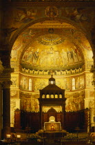 Trastevere.  Santa Maria in Trastevere interior with altarpiece and mosaic. European Italia Italian Religion Roma Southern Europe Religious