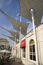 Ornate Awnings outside public house / cafe above Brighton Aquarium.