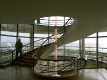 The De La Warr Pavilion. Interior view of the helix staircase with visitors walking the stepsEuropean Great Britain Northern Europe UK United Kingdom British Isles History Pavillion