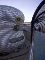 Exterior of Selfridges department store in the Bullring shopping centre. People on elevated walkway to the carpark.