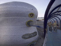 Exterior of Selfridges department store in the Bullring shopping centre. People on elevated walk way to the carpark.