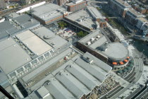 Gunwharf Quay, The Spinnaker Tower. Aerial view from observation deck over the rooftops of the whole shopping and restaurant complex