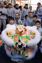 Lion Dance troupe performing in Gerrard Street during Chinese New Year celebrations in 2006 for the coming Year of The Dog