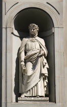 ITALY, Tuscany, Florence, Statue of the poet and writer Giovanni Boccaccio in the Vasari Corridor outside the Uffizi.