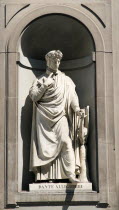 ITALY, Tuscany, Florence, Statue of the poet and writer Dante Allighieri in the Vasari Corridor outside the Uffizi.