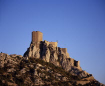 Ruins of Chateau Queribus  last stronghold of the Cathar resistance during the thirteenth century.  Situated on ridge high above the village of Maury.