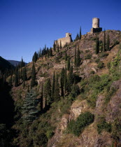 Chateaux de Lastours. Cathar castles from left to right Chateau Cabaret  mid-eleventh century   and Tour Regine  added after 1240.