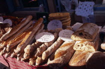 Bread for sale on market stall.