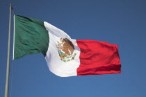 Mexican flag on Palacio Nacional  Presidential Palace  Zocalo  Plaza de la Constitucion