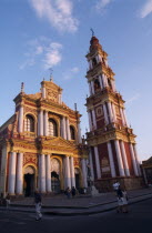 San Francisco Church exterior with people walking nearby