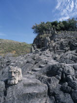 Rochers Sculptes de Rotheneuf. Sculptures of faces carved into rock