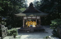 Sagimori Shrine.  Bugaku has been preserved for over a thousand years by courtiers of the Imperial Palace  normally performed exclusively by men  these girls dressed in traditional yellow costume  are...