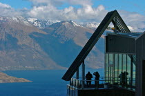 QUEENSTOWN  VIEW OF THE REMARKABLES MOUNTAINS AND LAKE WAKATIPU FROM THE SKYLINE RESTAURANT CAFE AND GONDOLA COMPLEX ON BEN LOMOND ABOVE QUEENSTOWN.Antipodean Oceania Bar Bistro