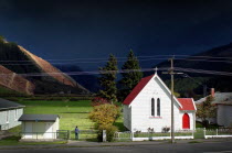 A STORM APPROACHES THE LOCAL CHURCH AT CANVASTOWN VIEWED FROM ROUTE 6 PICTON TO NELSON ROAD.Antipodean Oceania Six