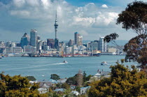 GENERAL VIEW OF AUCKLAND SKYLINE SHOWING AUCKLAND HARBOUR AND THE RESIDENTIAL DISTRICT OF DEVENPORT PICTURE TAKEN FROM THE MOUNT VICTORIA RESERVE.Antipodean Oceania