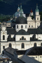 Austria, Salzburg, Collegiate church and cathedral domes and towers.