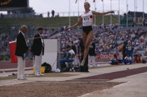 B. Cautzsh competing in the long jump at the World Student Games  Don Valley Stadium  Sheffield  England.