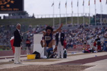 Sonia Delprete competing in the womens long jump at the World Student Games.