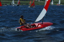 Sailing dingy on Rutland water  Leicestershire  England