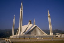 Faisal Mosque with a minaret at each corner