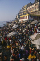 Sivaratri Festival crowds beside the River Ganges.Asia Asian Bharat Inde Indian Intiya Religion Religious