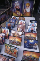 Souvenir pictures of Sikh gurus for sale.Asia Bharat Inde Indian Intiya Religion Religion Religious Sihism Sikhs