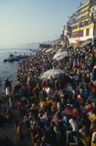 Crowds gathered beside the River Ganges during Sivaratri Festival.Shiva Ratri Asia Asian Bharat Inde Indian Intiya Religion Religious