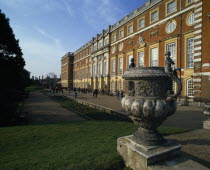 Hampton Court Palace exterior and visitors.