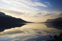 Glencar Lake in Leitrim with Sligos Ben Bulben Mountain behindIreland Eire Landscapes Mountains Loughs Tourism