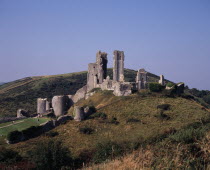 The ruin of Corfe Castle viewed from East HillIsle of PurbeckEuropean Scenic Castillo Castello Great Britain History Northern Europe UK United Kingdom