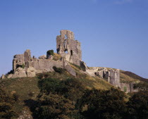 The ruin of Corfe Castle viewed from West HillIsle of PurbeckEuropean Scenic Castillo Castello Great Britain History Northern Europe UK United Kingdom