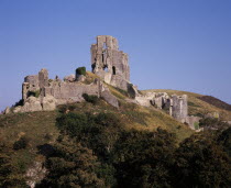 The ruin of Corfe Castle viewed from West HillIsle of PurbeckEuropean Scenic Castillo Castello Great Britain History Northern Europe UK United Kingdom