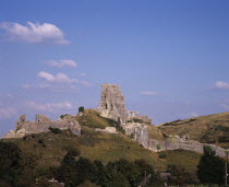 The ruin of Corfe Castle viewed from The RingsIsle of PurbeckEuropean Scenic Castillo Castello Great Britain History Northern Europe UK United Kingdom