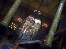 Interior of the Cafe Vaudeville bar and restaurant in Arthur Street. Detail of ornate mirror  building used to be a Bank.Bal Feirste Eire European Irish Northern Europe Republic Ireland Poblacht na...