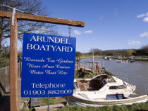 Sign for boatyard on the riverbank.European Great Britain Northern Europe UK United Kingdom British Isles