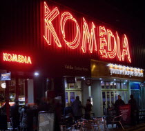 Exterior of the Komedia theatre  cafe and bar in Gardner Street. Neon SignEuropean Great Britain Northern Europe UK United Kingdom British Isles Bistro Inn Pub Restaurant Tavern Theater Public House