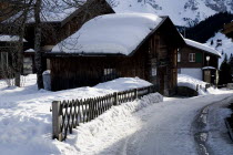 Snow covered house in the centre of Murren town.European Schweiz Suisse Svizzera Swiss Western Europe  Winter Housing Architecture Snow Center