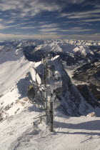 Zugspitze summit with telecommunications dishes.Mountains Communication Winter Bayern Deutschland European Scenic Western Europe