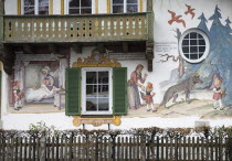 Rotkappchenhaus or Red Riding Hood House. Close up of fresco detail.  Art Architecture Housing Bayern Bonnet Deutschland European Western Europe