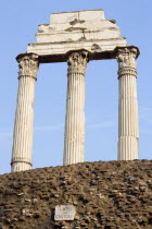 The three remaining Corinthian columns of the Temple of Castor and Pollux in the ForumEuropean Italia Italian Roma Southern Europe 3 Religion