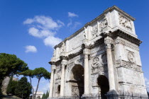 The south face of the triumphal Arch of Constantine with the Arch of Titus in the backgroundEuropean Italia Italian Roma Southern Europe Gray History