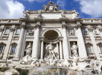 The 1762 Trevi Fountain by Nicola Salvi with a statue of the god Neptune in the middleEuropean Italia Italian Roma Southern Europe Gray History Religion