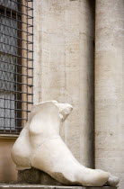 Palazzo Dei Conservatore courtyard part of the Capitoline Museums with a giant marble foot from an ancient colossus statueEuropean Italia Italian Roma Southern Europe Gray History Learning Lessons Te...