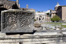 The Forum with tourists. Details of ruin fragments with the Arch of Septimius Severus in the centreEuropean Italia Italian Roma Southern Europe Center Gray History Holidaymakers Tourism