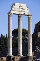 The three remaining Corinthian columns of the Temple of Castor and Pollux in the ForumEuropean Italia Italian Roma Southern Europe 3 Gray History Religion