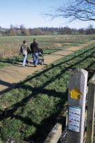 Country footpath with information sign for ramblers at Cowdray Castle.Cowdray HouseEuropean Castillo Castello Great Britain History United Kingdom Castle Castello Castle Castillo Northern Europe Sc...